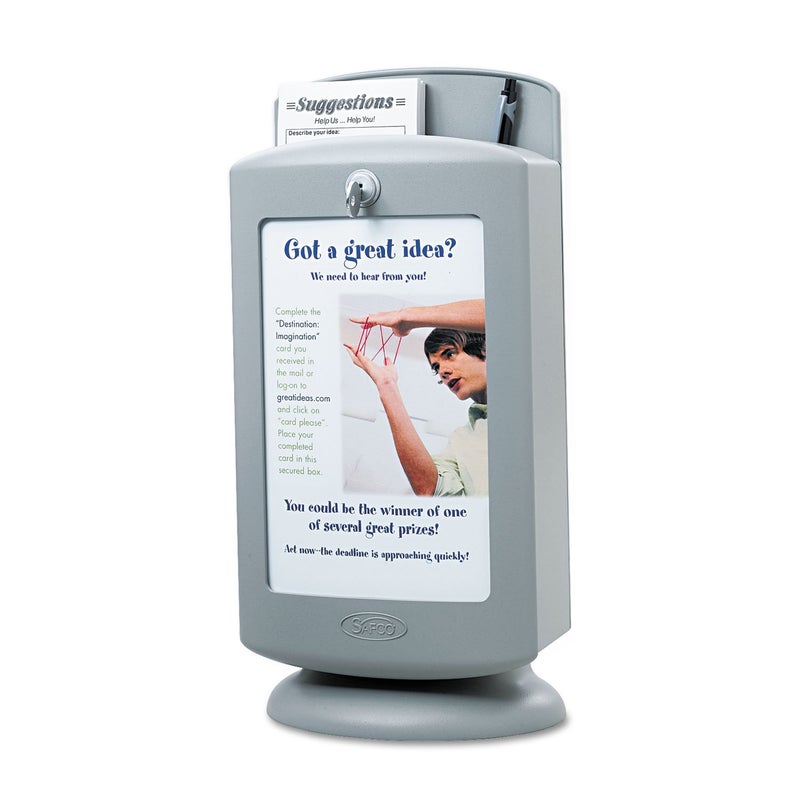 Safco Customizable Suggestion Box 4233GR with 25 Suggestion Cards, Secure Collection & Customizable Display, Gray,Display Area 5.5'W x 8.5'H - Image 1
